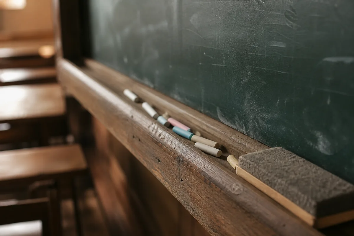 Tableau noir d’école avec craies, symbole des pièges de l’accord grammatical